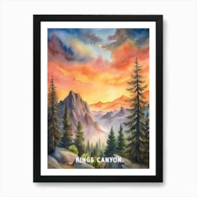 Kings Canyon National Park Watercolor Painting Art Print