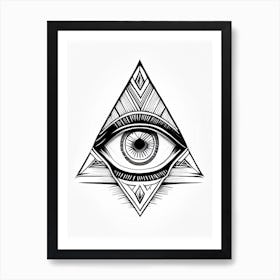 Geometric Eye, Symbol, Third Eye Simple Black & White Illustration 1 Art Print