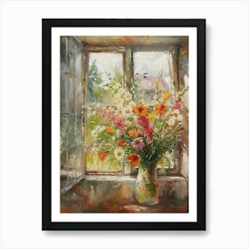 Gladiolus Flowers On A Cottage Window 1 Art Print