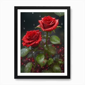 Red Roses At Rainy With Water Droplets Vertical Composition 5 Art Print