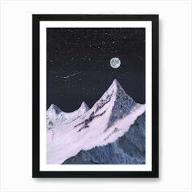 Full moon over the mountain Art Print