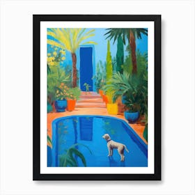 Painting Of A Dog In Jardin Majorelle Garden, Morocco In The Style Of Matisse 02 Art Print