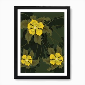 Yellow Flowers On A Green Background Art Print
