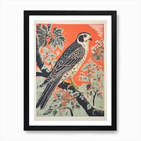 Vintage Bird Linocut Falcon 6 Art Print