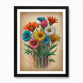 Colorful Flowers In A Vase 1 Art Print