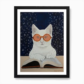 Cat Reading A Book Art Print