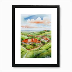 Green plains, distant hills, country houses,renewal and hope,life,spring acrylic colors.53 Art Print