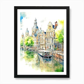 Amsterdam Canal Houses Large Watercolor Art Print