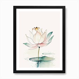 Blooming Lotus Flower In Lake Minimal Watercolour 2 Art Print