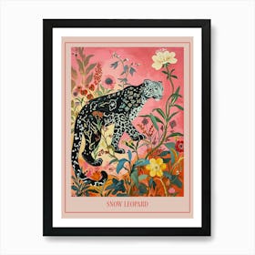 Floral Animal Painting Snow Leopard 1 Poster Art Print