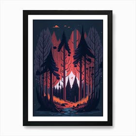 A Fantasy Forest At Night In Red Theme 78 Art Print