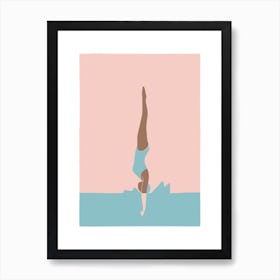 Art Deco Style Swimmer Splash in pink Art Print