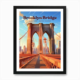 Brooklyn Bridge New York Roadview Travel Art Illustration Art Print