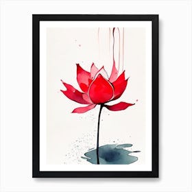 Red Lotus Minimal Watercolour 1 Art Print