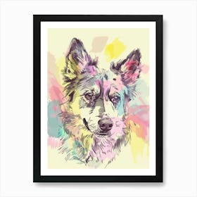 Australian Shepherd Dog Watercolour Pastel Line Illustration Art Print