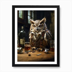 Owl At The Bar Art Print