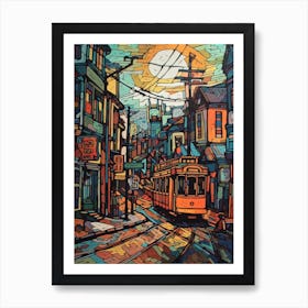 Painting Of San Francisco  In The Style Of Line Art 3 Art Print