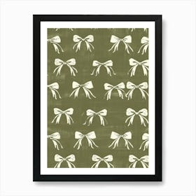 Green And White Bows 2 Pattern Art Print