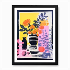 Colourful Flowers In A Vase In Risograph Style 16 Art Print