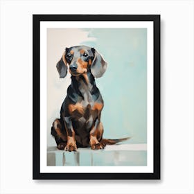 Dachshund Dog, Painting In Light Teal And Brown 1 Poster