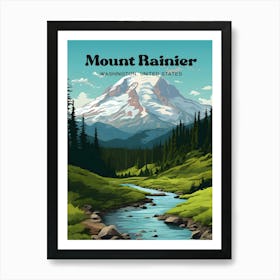 Mount Rainier Washington United States Lush Greenery Travel Art Illustration Art Print