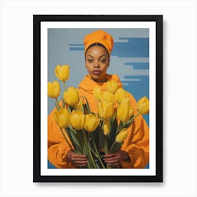 Woman Holding Yellow Tulips Art Print