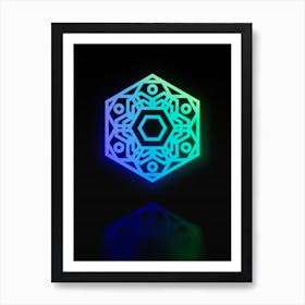 Neon Blue and Green Abstract Geometric Glyph on Black n.0260 Art Print