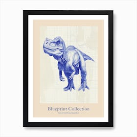 Pachycephalosaurus Dinosaur Blue Print Style Poster Art Print