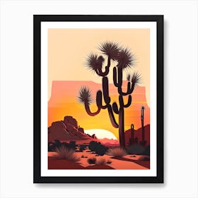 Joshua Tree At Dawn In Desert Retro Illustration (2) Art Print