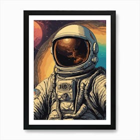 Retro Astronaut In Space Art Print