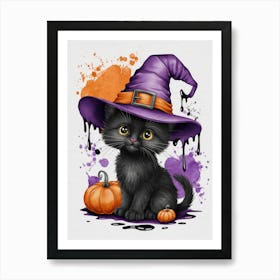 Black Kitten Witch Art Print