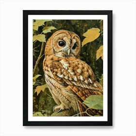 Tawny Owl Relief Illustration 2 Art Print