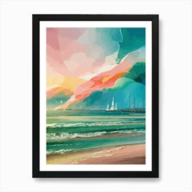 Sailboats On The Beach Art Print