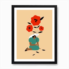 Big Flowers Red In Orange Art Print