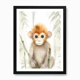 Watercolour Jungle Animal Baby Proboscis Monkey 1 Art Print
