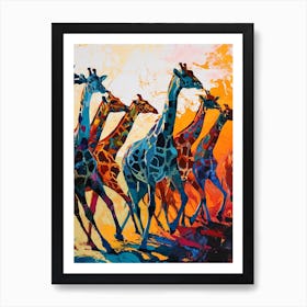 Colourful Giraffe Herd Painting 2 Art Print