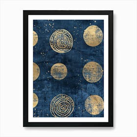 Blue And Gold Circles 6 Art Print