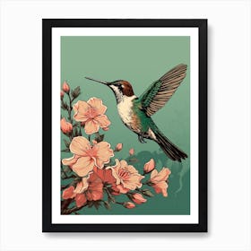 Hummingbird Animal Drawing In The Style Of Ukiyo E 2 Art Print