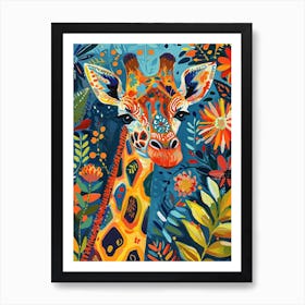 Colourful Giraffe With Flowers 5 Art Print