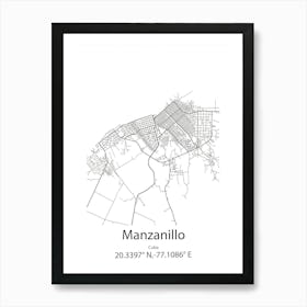 Manzanillo,Cuba Minimalist Map Art Print