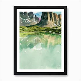 Torres Del Paine National Park Chile Water Colour Poster Art Print