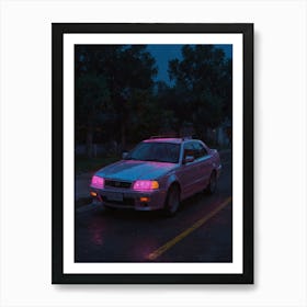 Pink Car At Night Art Print