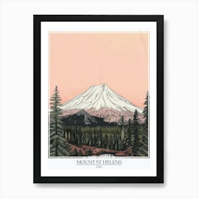 Mount St Helens Usa Color Line Drawing 5 Poster Art Print