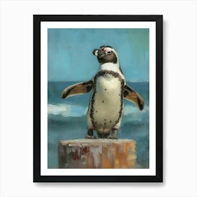 Galapagos Penguin St Kilda Breakwater Colour Block Painting 3 Art Print