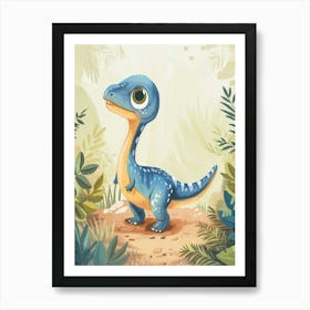 Cute Cartoon Dinosaur Watercolour 1 Art Print