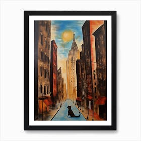 Painting Of New York With A Cat In The Style Of Surrealism, Dali Style 4 Art Print