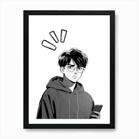 Boy With Glasses Anime Drawing Illustration Art Print