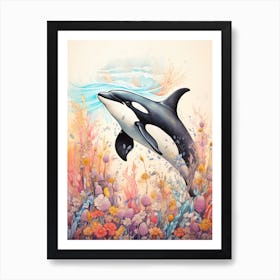 Orca Whale And Flowers 6 Art Print