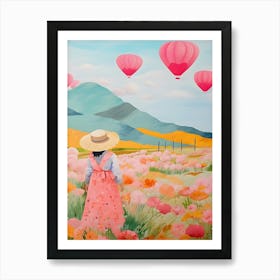 Colorful Meadow Hot Air Balloon Painting Scenery Art Print