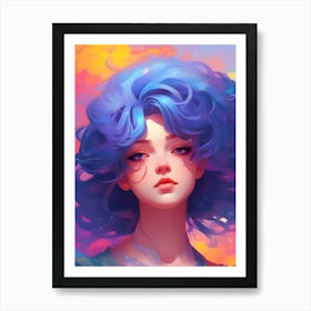 Anime Girl With Blue Hair-Reimagined Art Print